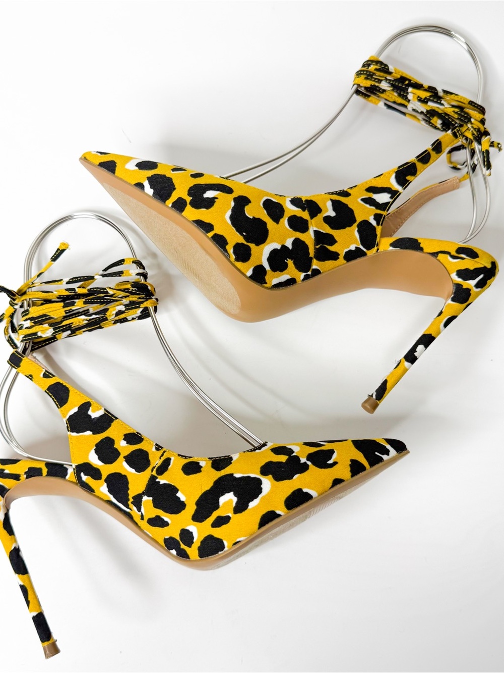 Steve Madden Yellow Leopard Print Lace-Up Heels Women’s Pumps 7.5 - Picture 5 of 8